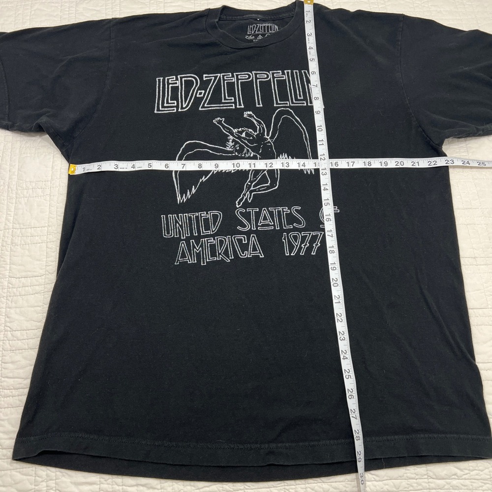 Led Zeppelin Mens XL Black Graphic Tee USA 1977 Tour Icarus Logo Cotton T-Shirt - Picture 5 of 6
